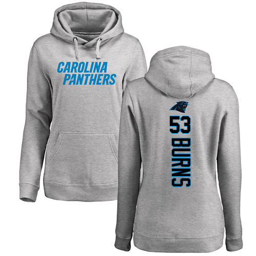 Carolina Panthers Ash Women Brian Burns Backer NFL Football #53 Pullover Hoodie Sweatshirts->women nfl jersey->Women Jersey